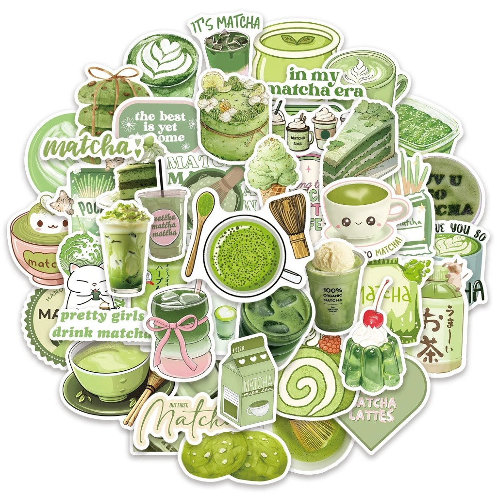💥พร้อมส่ง💥Green tea เบียร์ เหล้า ไวน์ sticker สติกเกอร์กันน้ำ 50ชิ้น ชา ลาเต้ ขนมข
