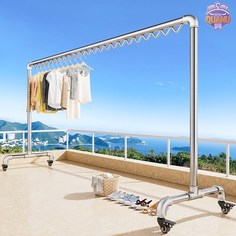 【ล้อสากล】ราวตากผ้า ราวแขวนผ้า ราวตากผ้าท่อเหล็ก ท่อหนา 25 มม ยาว100-200cm สูง150-180cm ประกอบง่าย กันนำ้ ที่แขวนผ้า