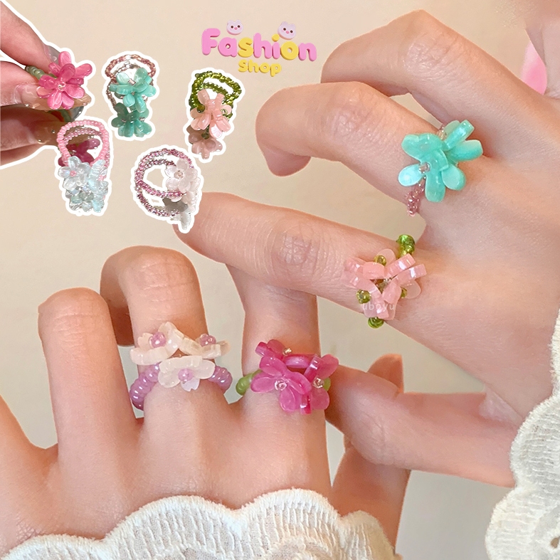 Fashion แหวน y2k ดอกไม้ ins สำหรับผู้หญิง น่ารัก หวาน สไตล์เกาหลี แนววินเทจ สเตนเลส สไตล์มินิมอล