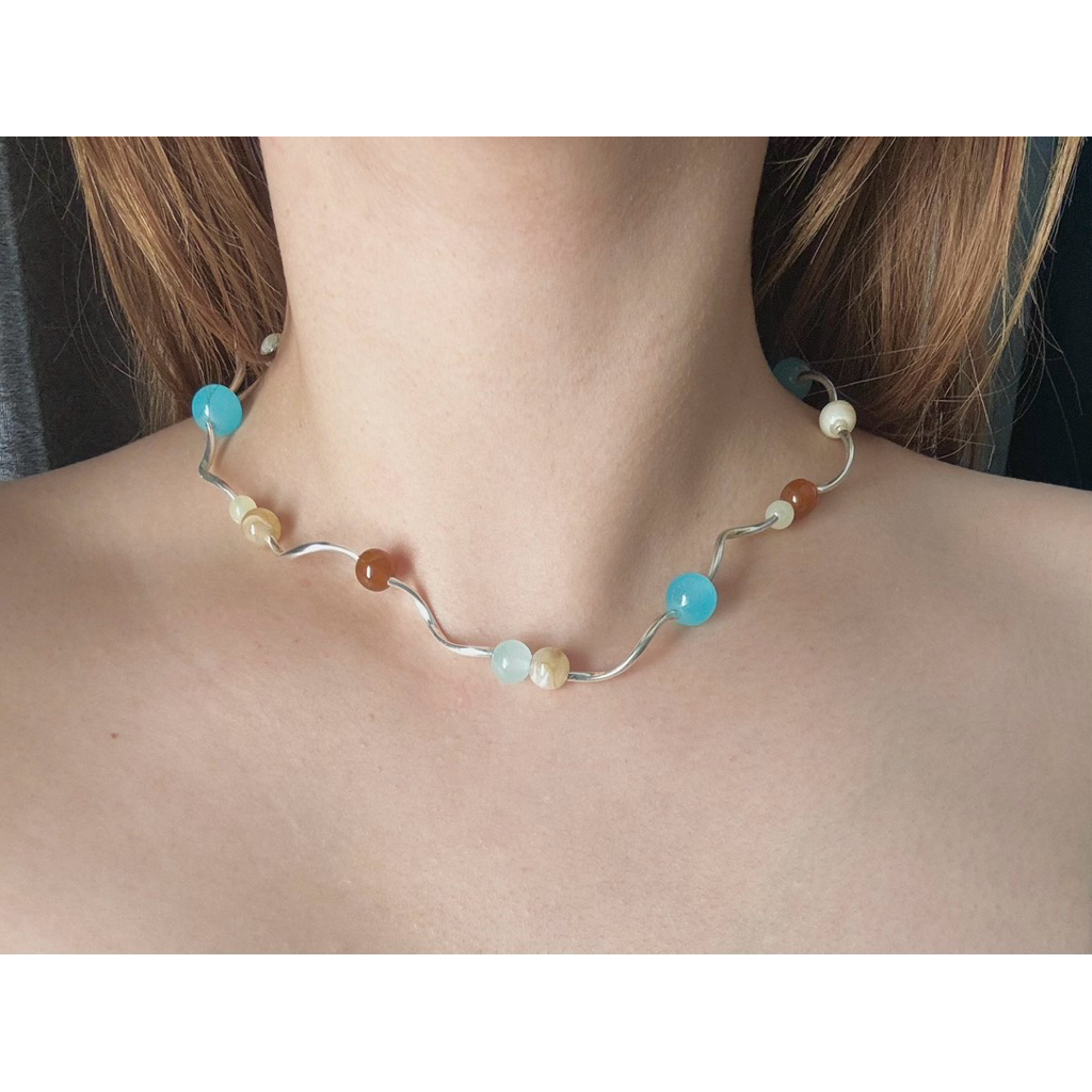 สร้อยคอท่อยาวลูกปัดแก้ว รุ่น chicha curve ✨💫 พร้อมส่งจากไทย