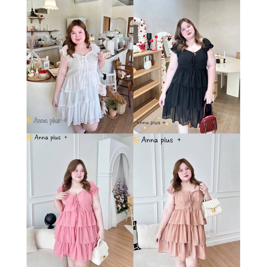เดรสผ้าชีฟองเนื้อทราย อก40-54" สาวอวบอ้วน Bigsize/Plussize