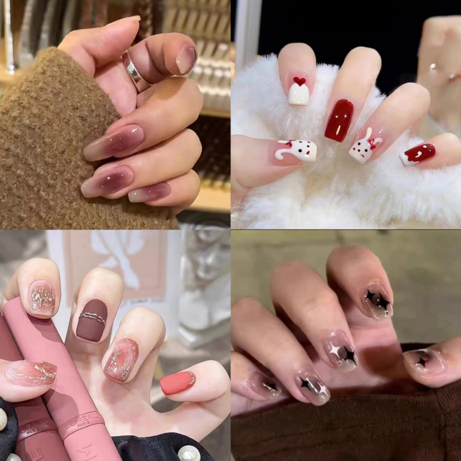 On Hand แบบถอดออก เล็บปลอมอะคริลิคสีขาวชมพูแบบฝรั่งเศส 24 ชิ้น ยาว คลาสสิก ติดเต็มเล็บ