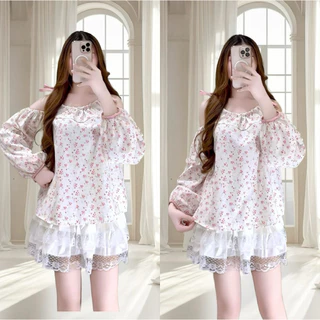 (สาวอวบใส่ได้อกถึง 38) เสื้อผูกโบว์ไหล่สไตล์เกาหลี ทรงใหญ่สาวอวบใส่ได้🎀❤️เสื้อผ้าผู้หญิง