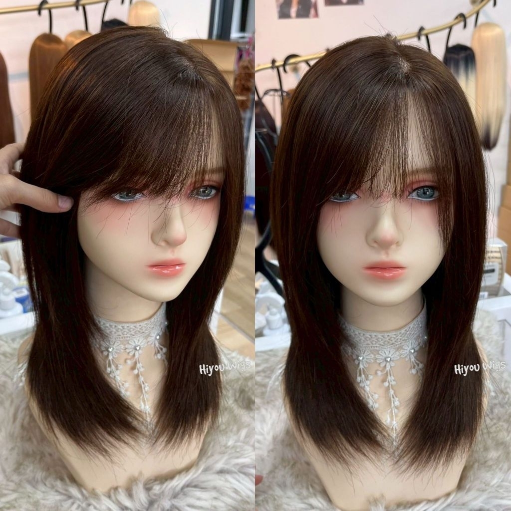 วิกผมแท้ทอ​Copy Skin แสกหนังหัวปอยหน้าม้าซีทรู