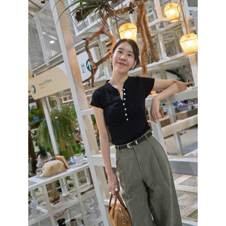 Simplestyle.byd Basic Knit Top เสื้อไหมพรมเข้ารูป เสื้อเเขนสั้น เสื้อดำ