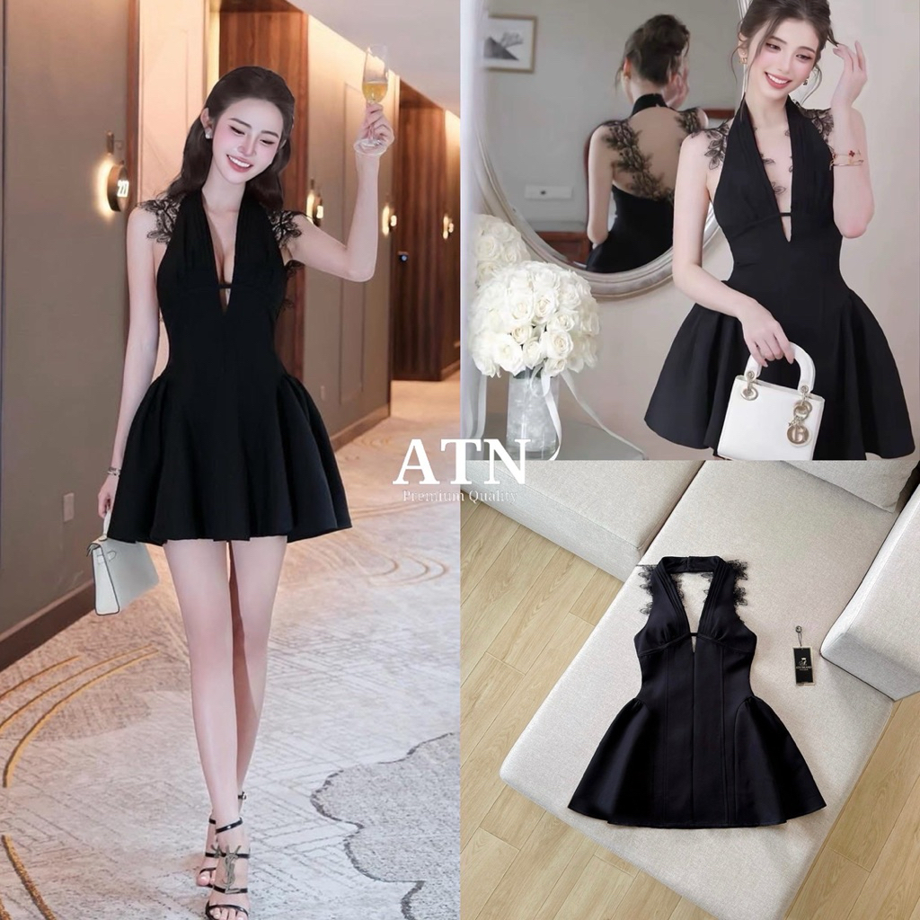 ATN BRAND  DETAIL :มินิเดรสคล้องคอสีดำสุดหรู ด้านหลังเว้า
