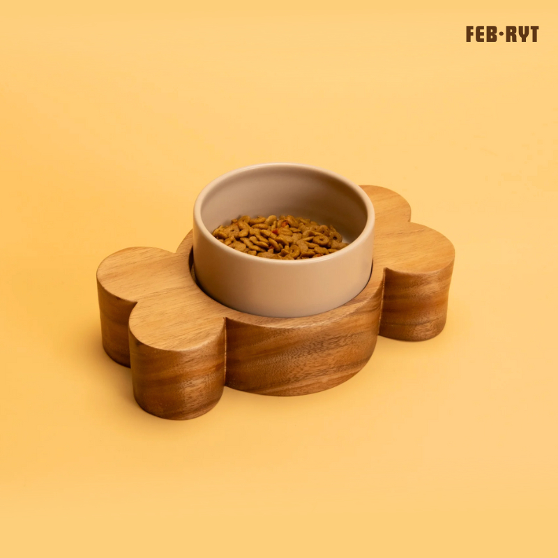 Bone Wooden Stand with bowl แท่นไม่ตันทรงกระดูก+ชามเซรามิคสัตว์เลี้ยง