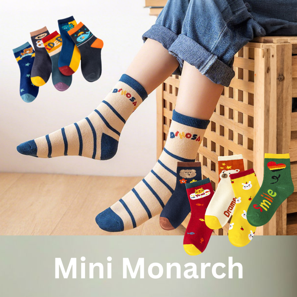 Mini Monarch เซ็ตถุงเท้าเด็ก 5 คู่ ลายการ์ตูน สีสันสดใส ผ้าฝ้าย (สำหรับอายุ 9 เดือน ถึง 12 ปี)