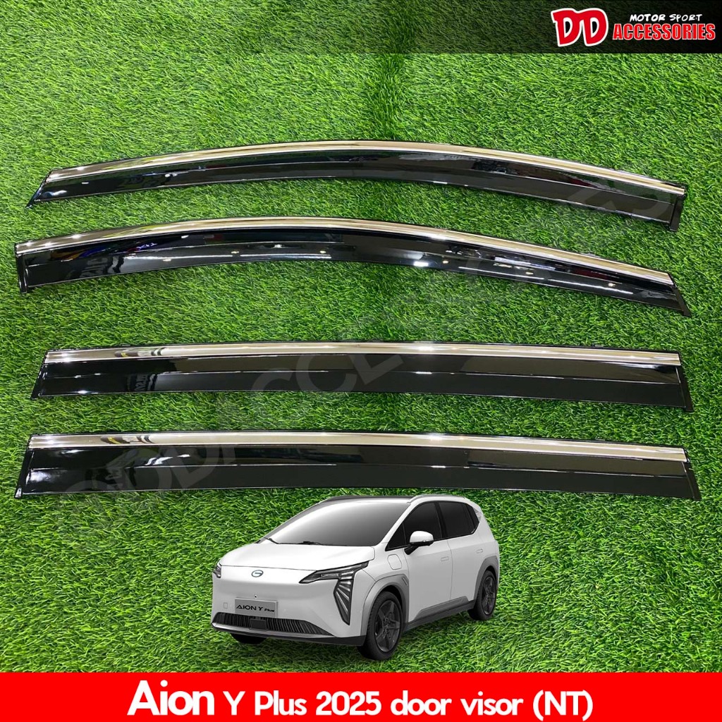 บังน้ำฝน กันสาด Aion Y Plus 2024 2025 2026 สีดำทึบ คิ้วโครเมี่ยม 4ชิ้น ใช้กาวยึด ติดง่ายมาก NT