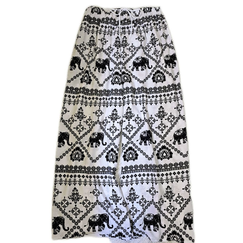 กางเกงลายช้าง ขาปล่อย งานไทยเกรดสูง ผ้าสปัน เอว25-40 นิ้ว - รูปที่ 3