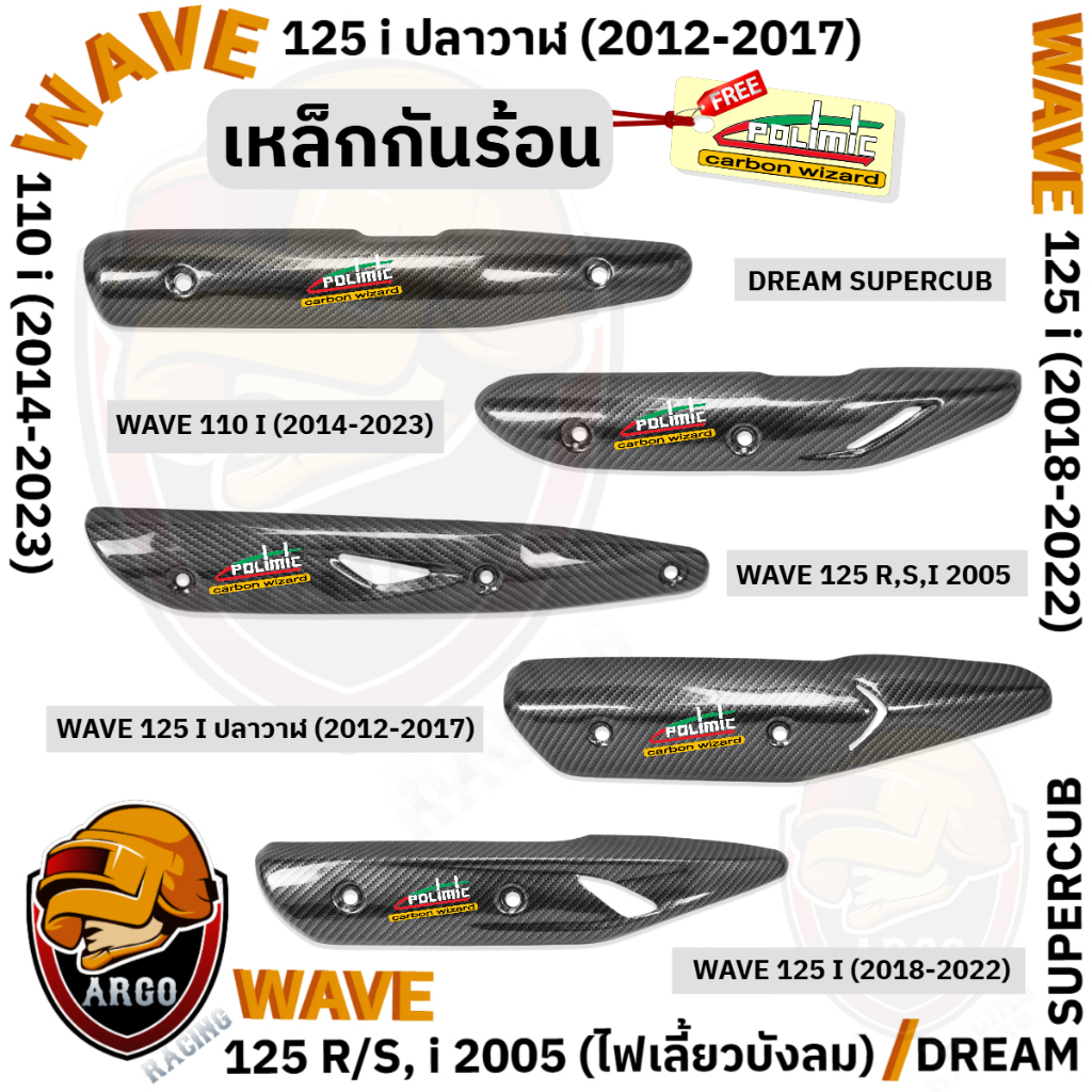 เหล็กกันร้อน (บังท่อ,ฝาครอบท่อ) WAVE 110 i, WAVE 125 R, S, WAVE 125 i, DREAM SUPERCUB เคฟล่าลายสาน 5D แถมสติ๊กเกอร์