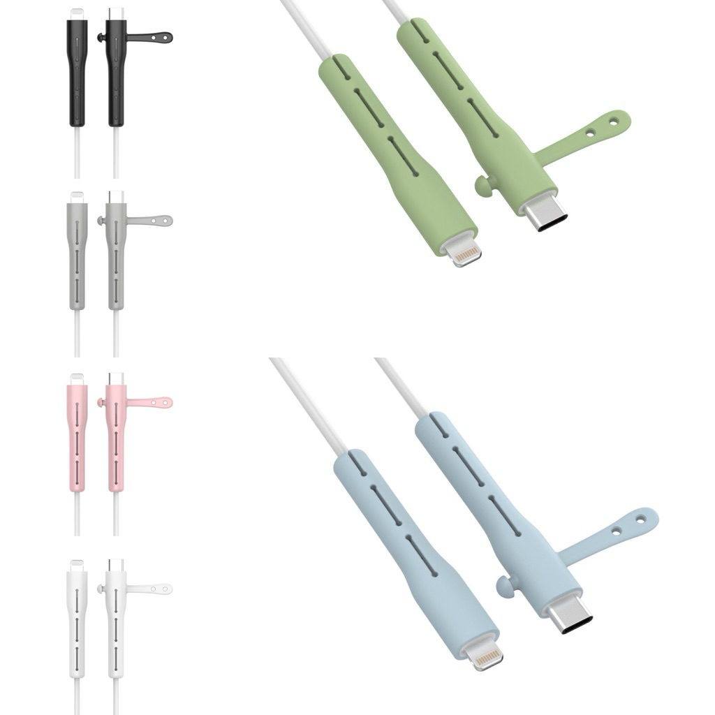 1ชุด2ชิ้น ซิลิโคนป้องกันสายเคเบิ้ล สําหรับ iPhone Type C To L ปอกถนอมสายชาร์จ เคสสายชาร์จสำหรับไอโฟน