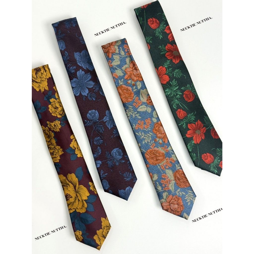 🌷 พร้อมส่ง - เนคไทลายดอกไม้ (necktie) เนคไทวินเทจ (ขนาด 7 Cm.)