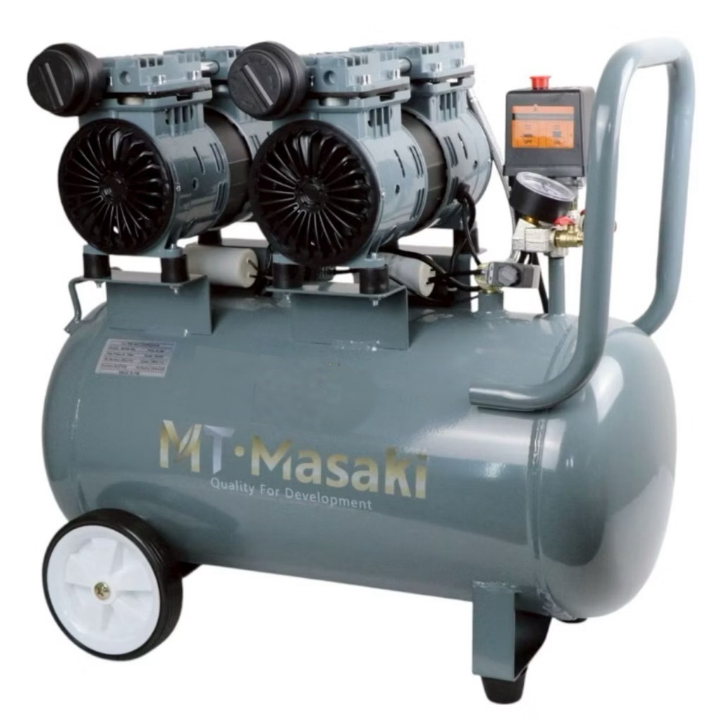 Masaki ปั๊มลม ปั้มลมออยฟรี OIL FREE 50 ลิตร 2 มอเตอร์ เสียงเงีบย 3600W 4แรง