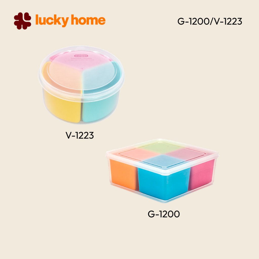 LUCKY HOME กล่องถนอมอาหารแบ่งช่องพร้อมฝาปิด (เหลี่ยม 4 ช่อง/ กลม 3 ช่อง) G-1200/V-1223
