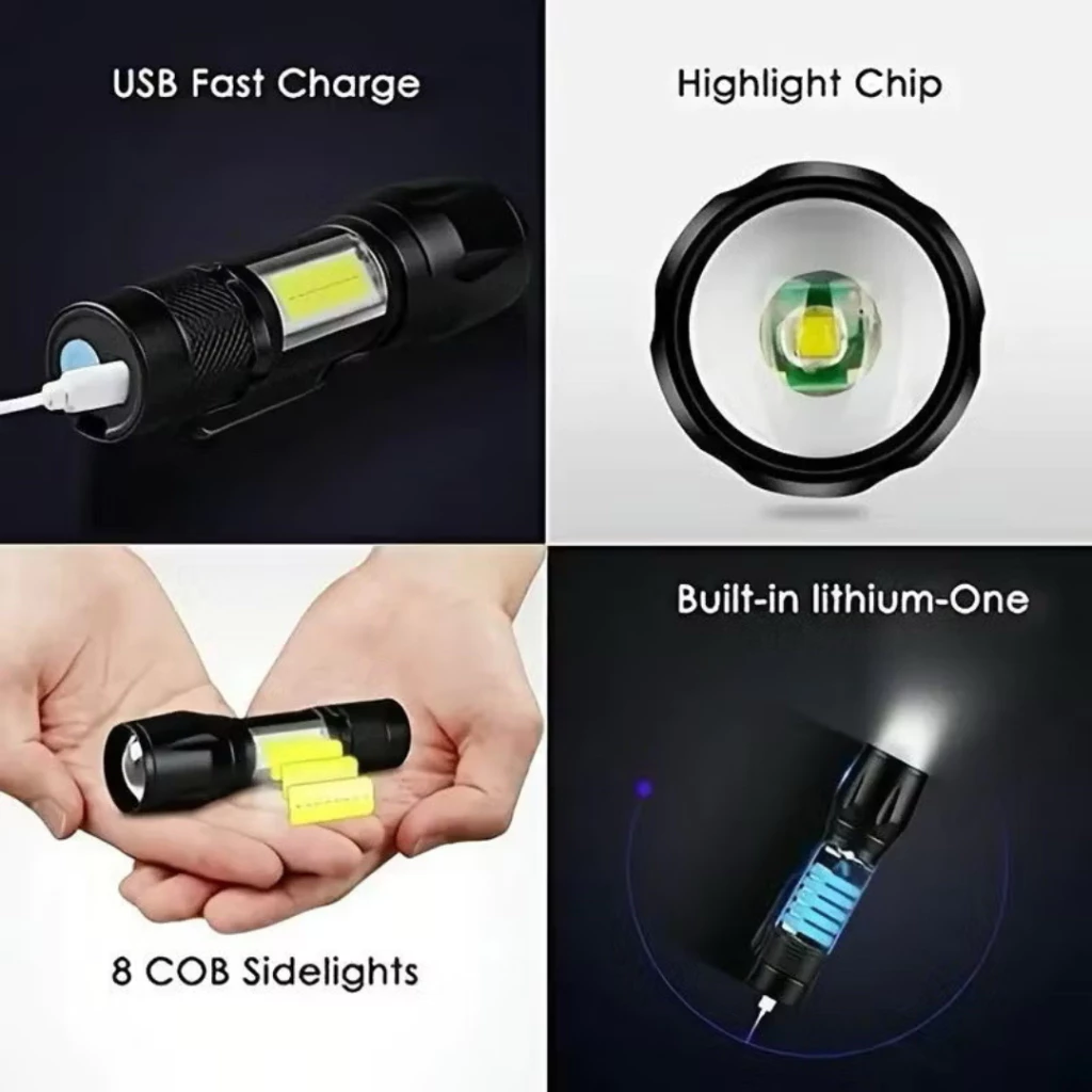 ไฟฉายแรงสูง 511 USB ปรับโหมดได้ มีไฟข้าง ซูม 4 เท่า thumbnail 7