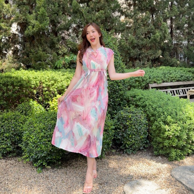 เดรสให้นม Caramel House รุ่น Cute Pleat 👗 คลุมท้องได้ / ให้นมสะดวก ซิปตั้ง ซ้าย/ขวา ผ้าพลีทนุ่มสบาย