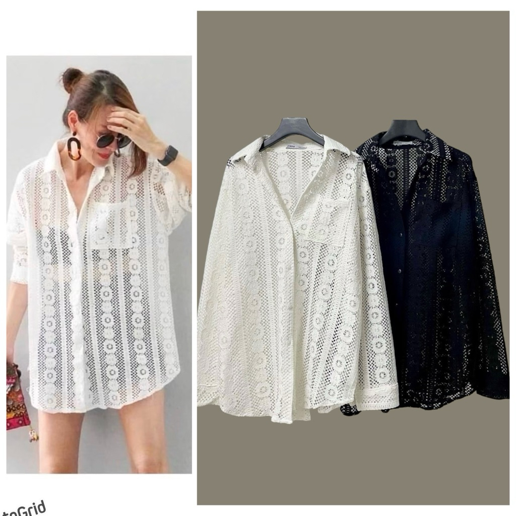 เชิ้ตปักลาย ป้าย Nok Bkk และ PRM ผ้าคอตต้อน งานปักลายชัดค่ะ