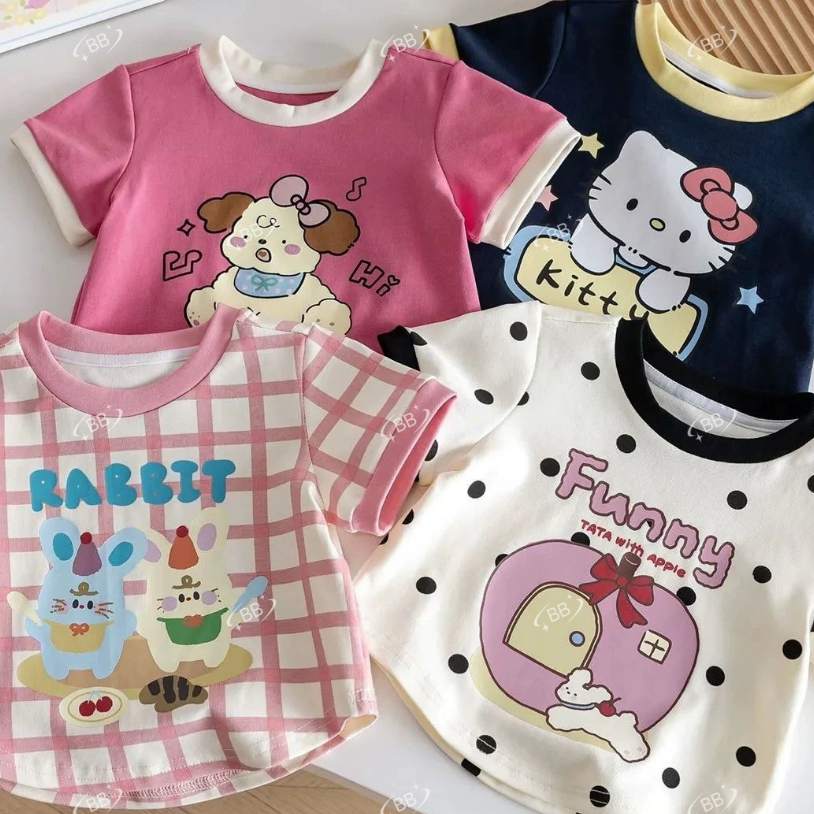 BB125 เสื้อยืดเด็กคอกลมแขนสั้น ลายการ์ตูนน่ารัก  เนื้อผ้านุ่ม ใส่สบาย ระบายอากาศได้ดี  ดีไซน์ลายน่ารัก มีให้เลือกหลายแบบ