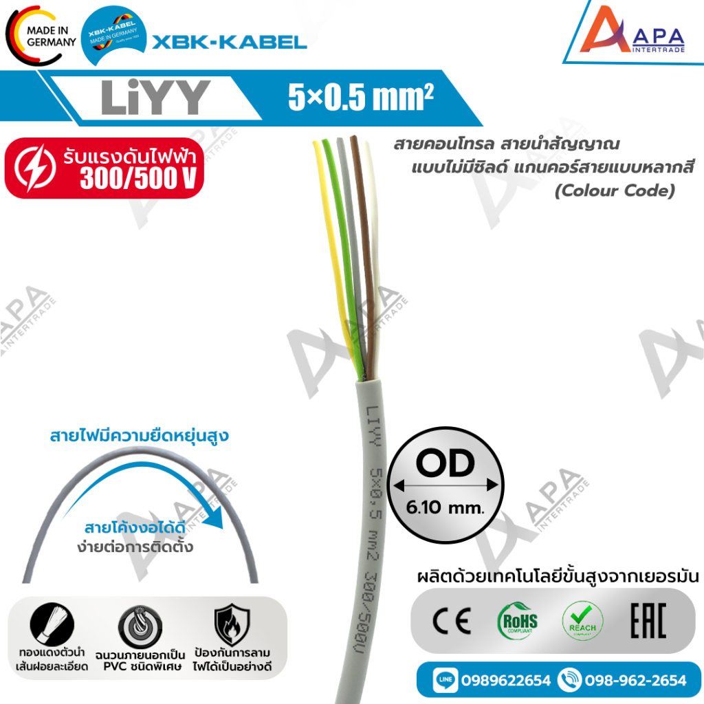 LiYY 5x0.5 SQ.MM. XBK KABEL (ราคาต่อเมตร)  (สั่งขั้นต่ำ 10 เมตร )