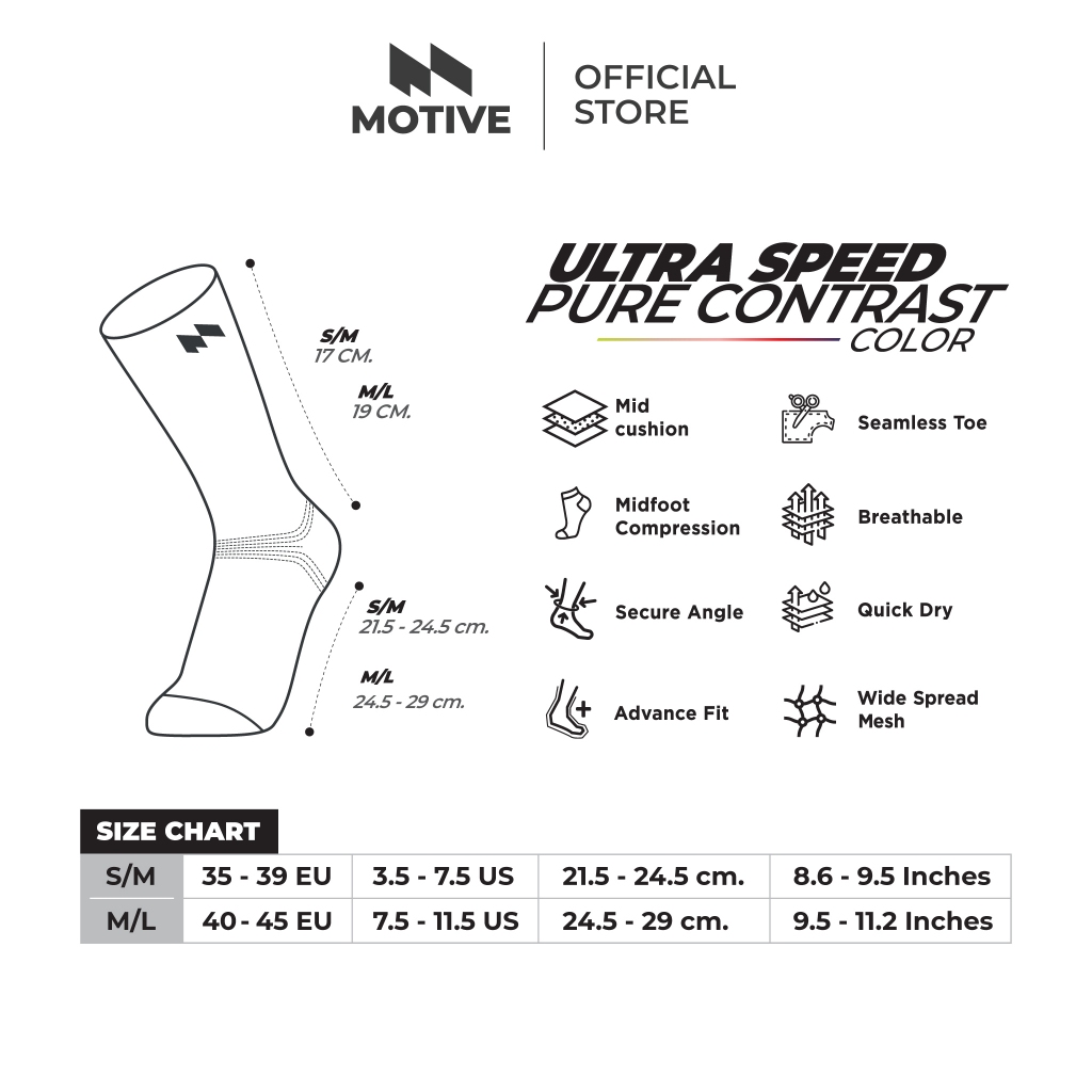 MOTIVE SOCK ULTRA SPEED ถุงเท้าวิ่ง รุ่น Pure Contrast Colors ถุงเท้าวิ่ง ระบายอากาศดี - รูปที่ 7