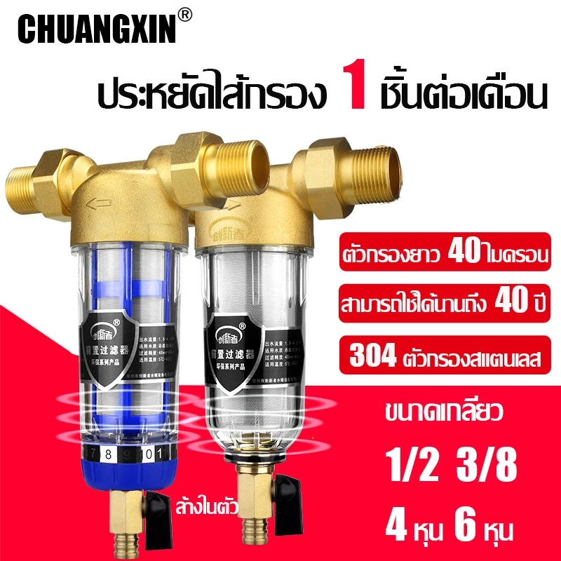 กรองน้ำ Pre-Filter Water ไส้กรองสแตนเลส ระบบกรองน้ำ เกลียวทองเหลือง 4หุน 6หุน ล้างในตัว ความละเอียด 40 ไมครอน กรองตะกอน