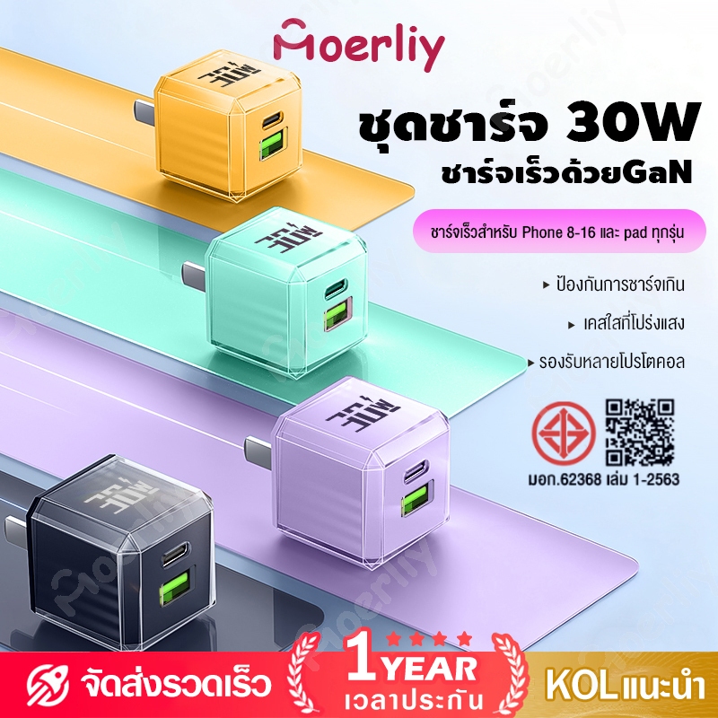 ที่ชาร์จเร็ว GaN 30W PD 1USB + 1usb-c เครื่องชาร์จเร็ว ชาร์จพร้อมกัน 2 พอร์ต ขนาดเล็ก พกพาสะดวก