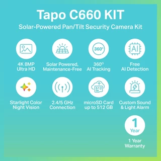 TP-Link Tapo C660 KIT กล้องวงจรปิด 4K 8MP พร้อมแผงโซลาเซลล์ Solar-Powered Pan/Tilt Security Camera Kit รับประกัน 1 ปี