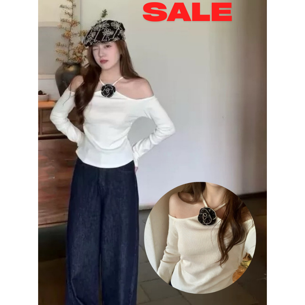 Cicishop (SALE E610)เสื้อไหมพรมแขนยาว มีตำหนิเล็กน้อย มีโบว์แถมให้ หมดแล้วหมดเลยไม่มีเติม