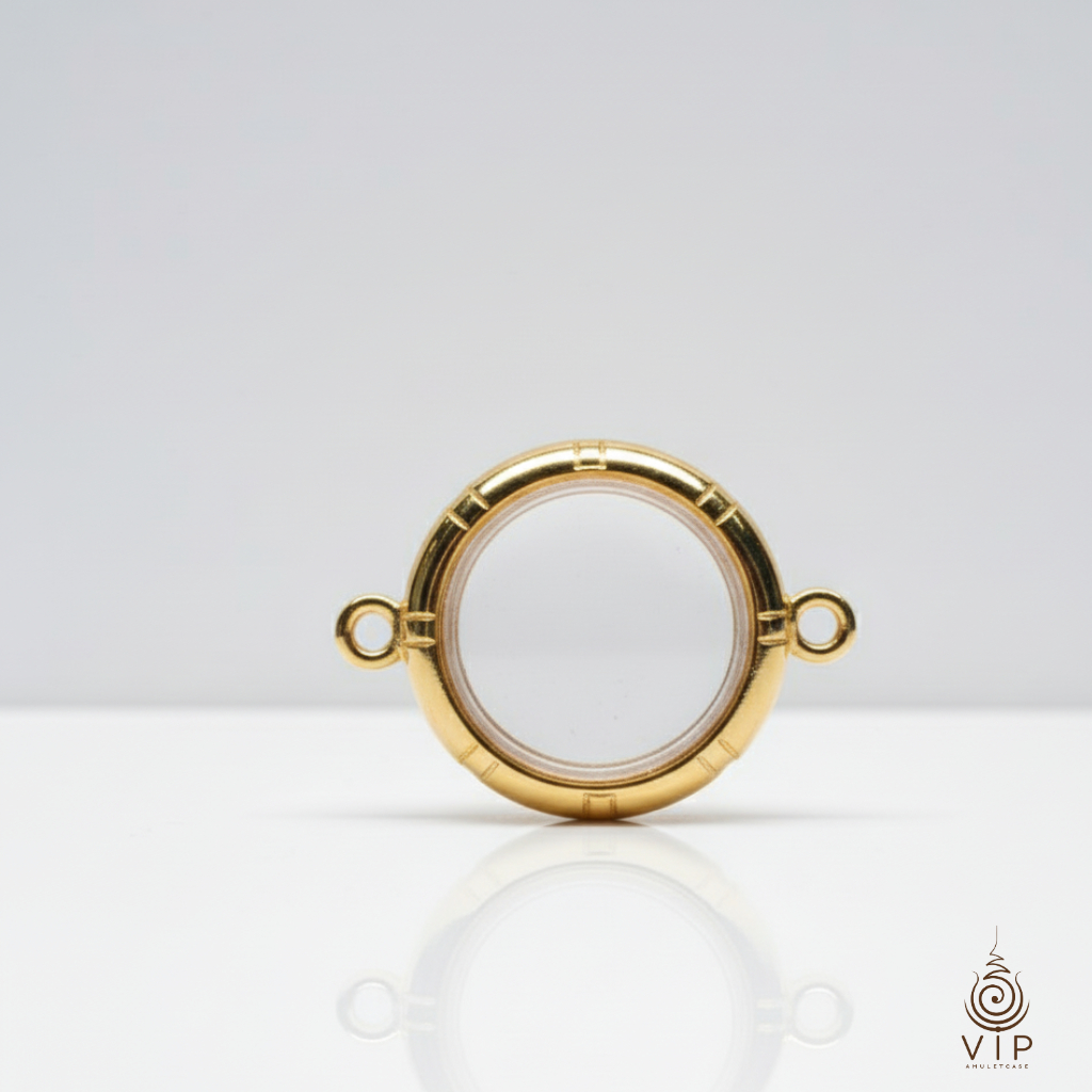 (ส่งไว เคลมฟรี) กรอบกลม ลายร่องทอง จิ๋ว 1.2ซม. | Mini Round Amulet Case | 小号圆形佛牌外壳(กรอบชุบหนา 2 เท่า)