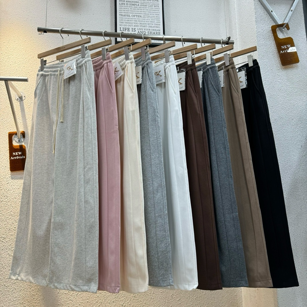 กางเกงวอร์มขากระบอกงานป้ายkeltis9230กางเกงวอร์มผ้ายืดเอวสูงฟรีไซส์