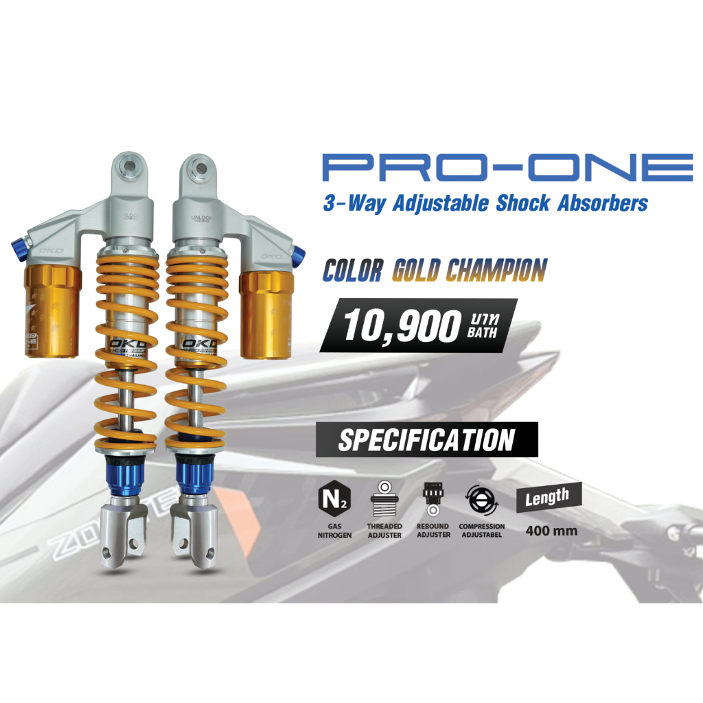 โช้คหลัง OKD PRO-ONE Color Gold Champion สำหรับ Zontes 368G โช๊คแต่ง PRO ONE Zontes368G