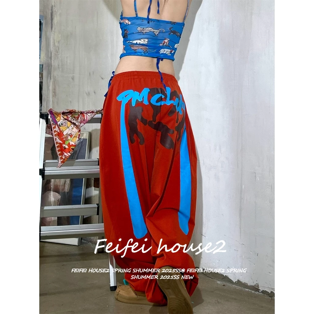 [Summer Quick-Dry hip-hop long pants]กางเกงลำลองพิมพ์ลายฮิปฮอป กางเกงขากว้างแฟชั่นกีฬาสำหรับผู้หญิง