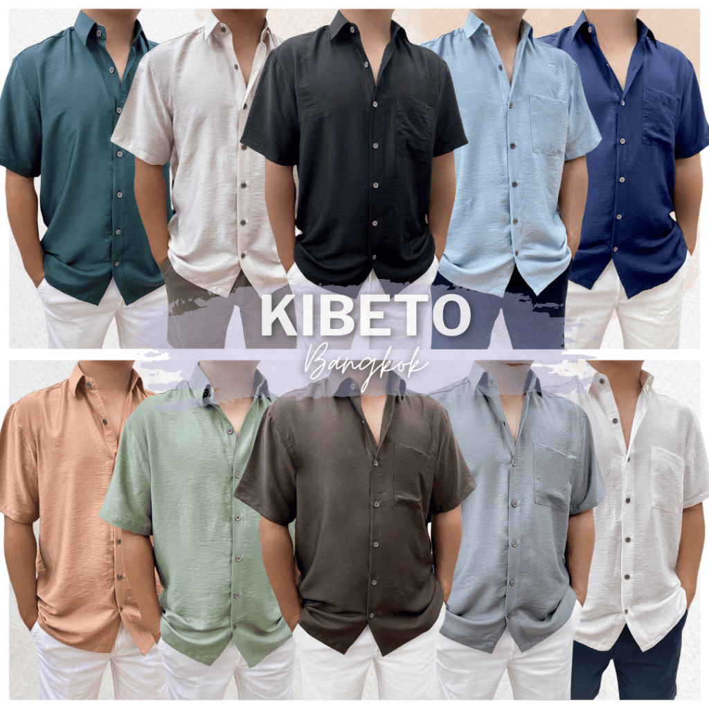 Kibeto เสื้อเชิ้ต สีพื้น ผ้าลินินคอตต้อน M L XL 2XL เนื้อนิ่ม ใส่สบาย ผ้าไม่หด ไม่ต้องรีด