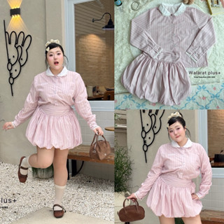 /WP/ ชุดเซ็ต2ชิ้นสาวอวบ มีไซส์อก38-52 เสื้อคอปกแต่งลูกไม้+กร…