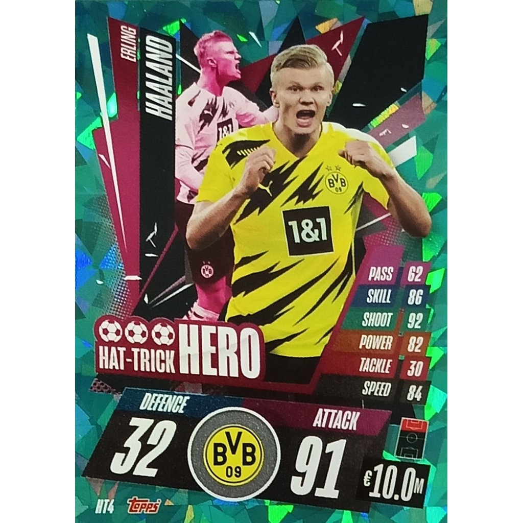 2020-21 Topps Attax UEFA CL Soccer Card Hat Trick Heroes #HT-4 Erling Haaland