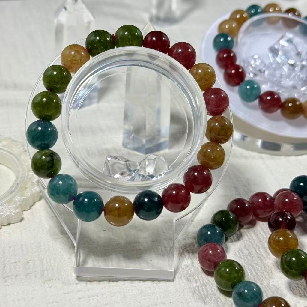 【ขายขาดทุน】Tourmaline ทัวร์มาลีน กำไลหิน ติพลังงานสูงหิน หินเสริมดวง  ทัวร์มาลีนที่มีสีสัน ขนาด10มิล - รูปที่ 4