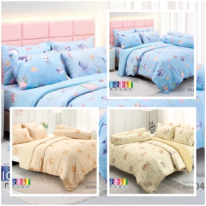 ผ้าปูที่นอน TULIP Delight ทิวลิป ดีไลท์ ขนาด 3.5 5 6 ฟุต Bear & Rabbit หมี และ กระต่าย Ocean DLD041 DLD042 DLD043
