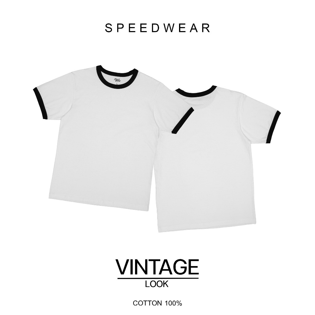 เสื้อยืดSPEEDWEAR_SWCOT 058 #ทรงBASIC คอ ปลายแขน สีดำ