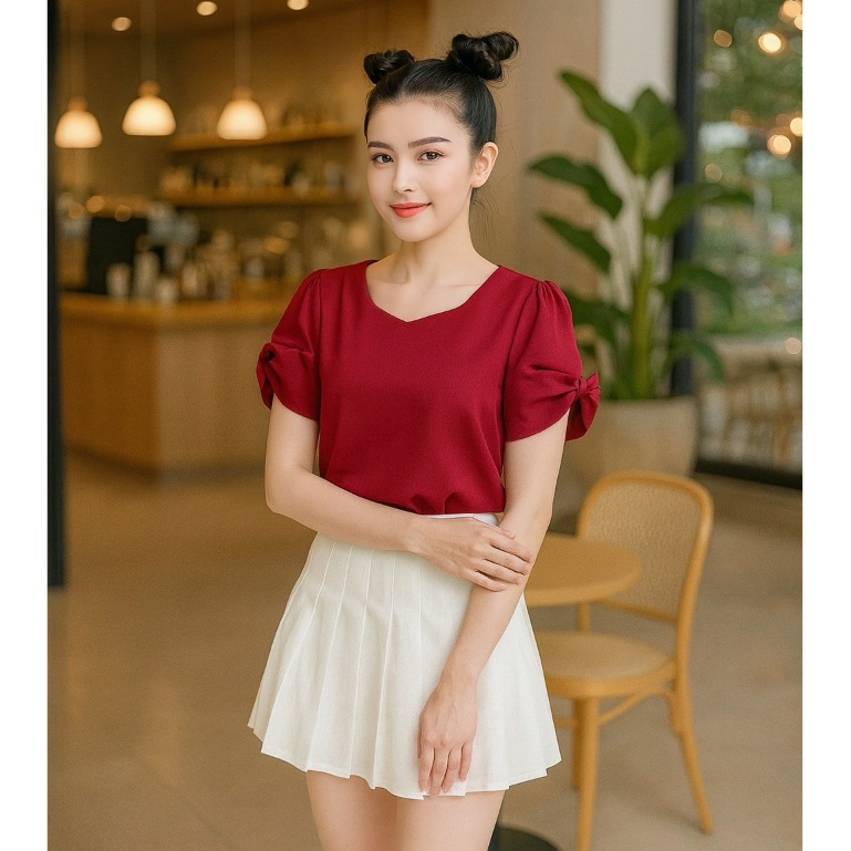 🔴ส่งไว🔴⚡ 👉เก็บโค้ดหน้ากิจกรรม โค้ดลด 30% สูงสุด 150.- ♡̷  เสื้อสาวอวบ โบว์แขน🎀ขยุ้ม คอดินสอ น่ารัก
