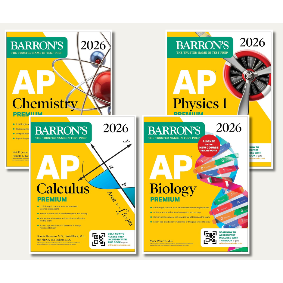 AP :  PREMIUM, 2026: 4 PRACTICE TESTS + COMPREHENSIVE REVIEW + ONLINE PRACTICE - PHYSICS 1,BIOLOGY,CALCULUS,CHEMISTRY