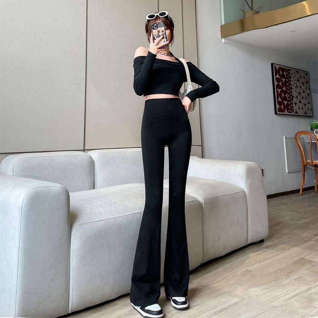 Ready Stock Ladies Casual Pants Loose Cut Bootcut Yoga Gym กางเกงเลกกิ้งสตรี กางเกงขายาวผู้หญิง Black Pants