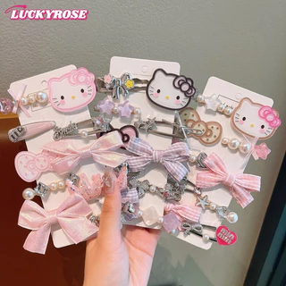 LUCKYROSE กิ๊บติดผมลายแมวการ์ตูน เครื่องประดับหัวน่ารักสไตล์เกาหลี กิ๊บติดผมโบว์ทำจากผ้า