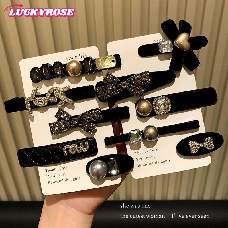 LUCKYROSE กิ๊บหนีบผม ชุด 5 ชิ้น สไตล์เกาหลี Y2K สีดำ สำหรับหน้าม้าผู้หญิง
