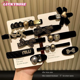 LUCKYROSE กิ๊บหนีบผม ชุด 5 ชิ้น สไตล์เกาหลี Y2K สีดำ สำหรับหน้าม้าผู้หญิง