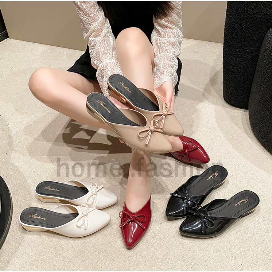 home..fashion  รองเท้าคัชชู แบบสวม ยาง PVC แต่งโบว์ ดีไซน์ สวยหรู ใส่สบาย มีให้เลือก 4 สี มีบริการส่งด่วน S-230