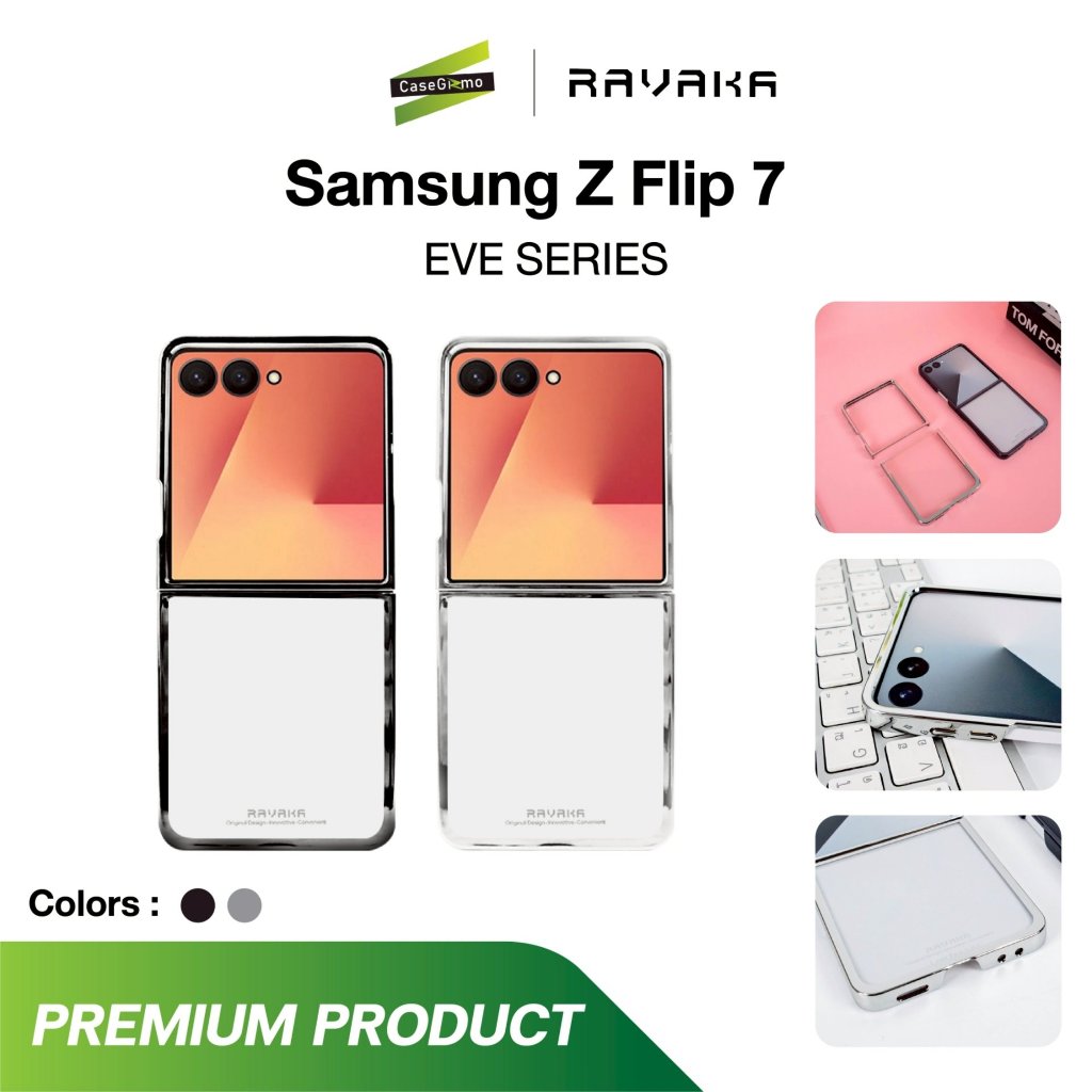 RAVAKA รุ่น Z Flip 7 เคสใส เคสกันกระแทก ขอบสีดำ สีเงิน เคส ดีไซน์เรียบหรู Eve Series Case