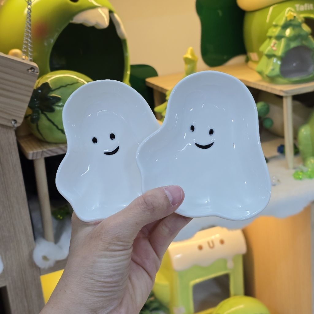 ถ้วยเซรามิก ใส่อาหารสัตว์เล็ก รูปผีแคสเปอร์ ถ้วยอาหารหนูแฮมสเตอร์ ดอร์เมาส์ ชูก้าร์ กระรอก