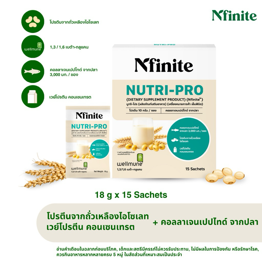 ของแท้ Nfinite Nutripro โปรตีน เสริมสร้างกล้ามเนื้อ เสริมภูมิคุ้มกัน คอลลาเจ้นแปปไทด์จากปลา ถั่วเหลืองไอโซเลท เวย์โปรตีน