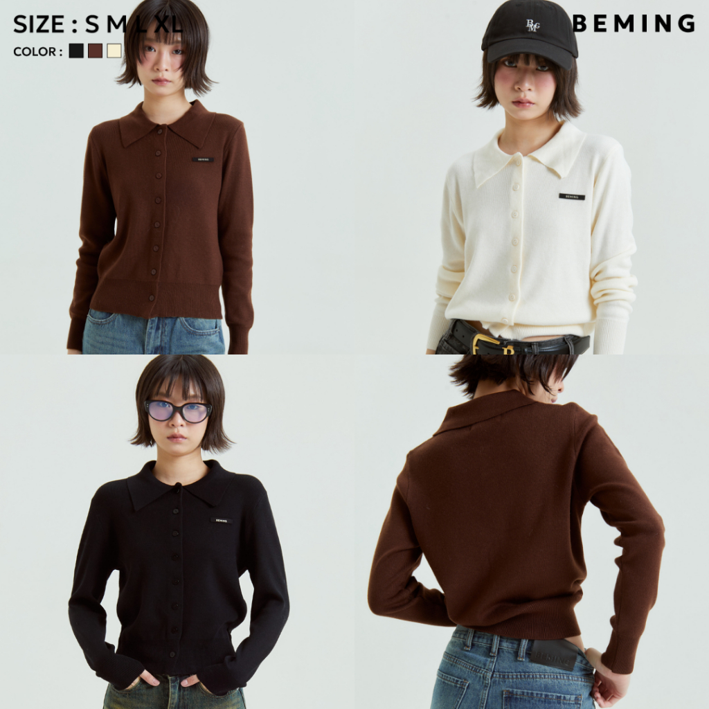 Bemingtop1029(S-XL)-BMG Collar Knit Cardigan ไอเทมคอปกที่ใส่แล้วดูสวยเนี้ยบ แต่ยังเก็บความ cozy ไว้